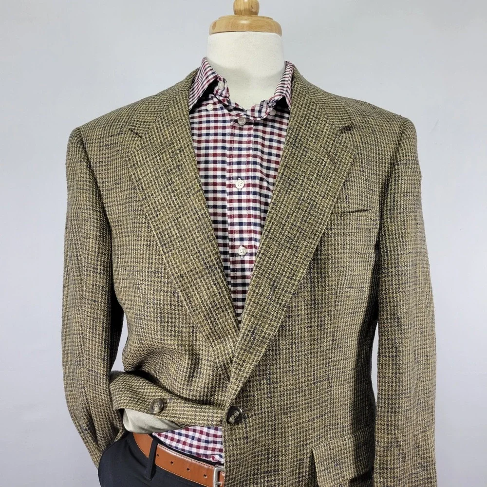 VTG‎ Hart Schaffner Marx Men's Sport Coat Blazer Two Button Houndstooth Silk 42R